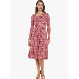 Maggy London Kire Dress Womens 4 Blush Red Flare Long Sleeve Modest Elegance NWT
